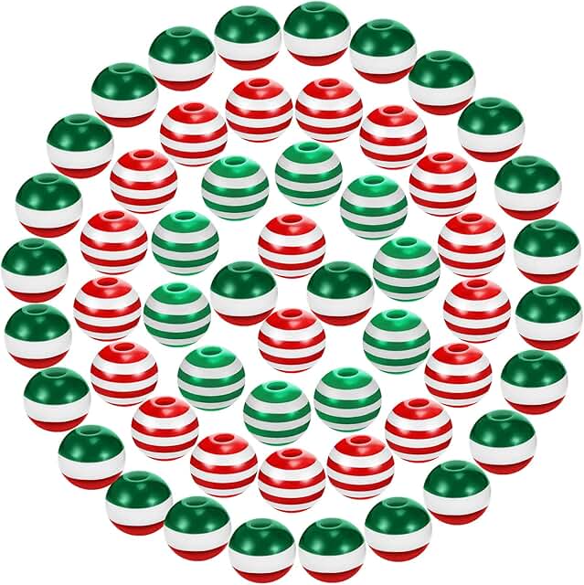 900 Pieces Assorted Red and Green Stripe Beads for Jewelry Making