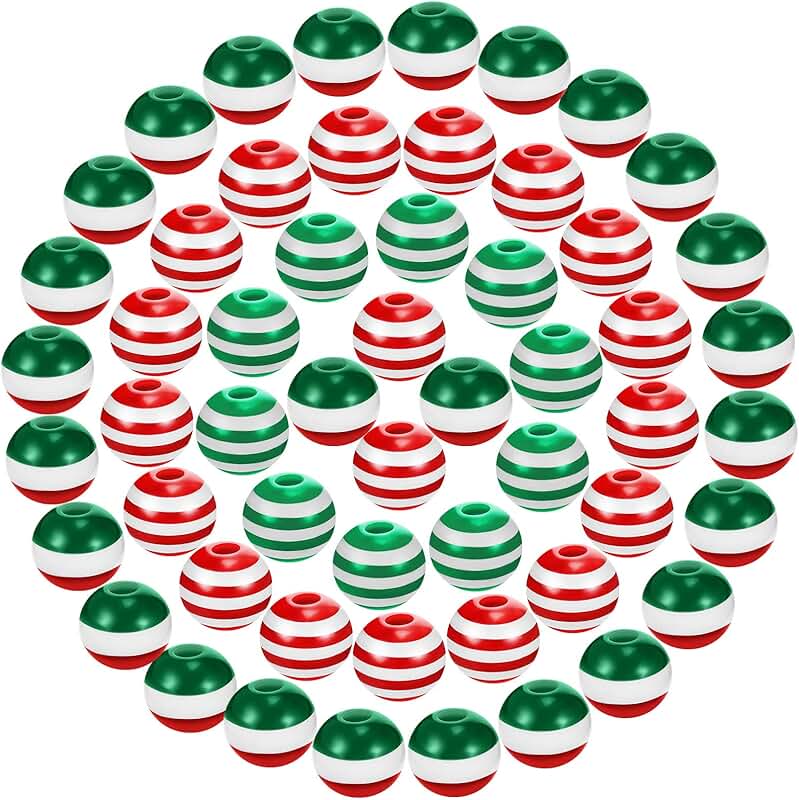 900 Pieces Assorted Red and Green Stripe Beads for Jewelry Making