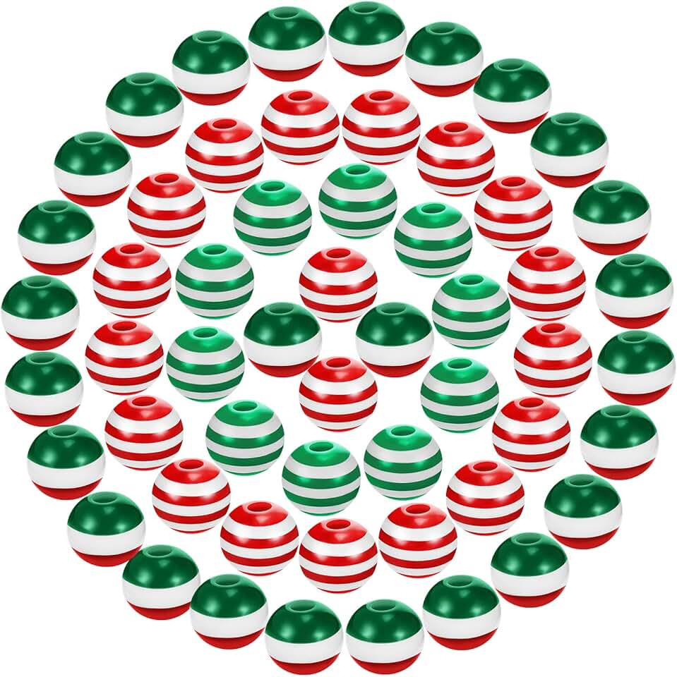 900 Pieces Assorted Red and Green Stripe Beads for Jewelry Making