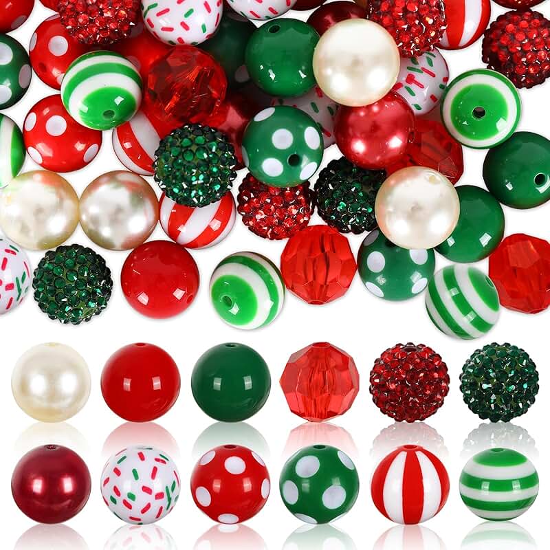 Christmas Bubblegum Beads Kit, 20mm, 60pcs
