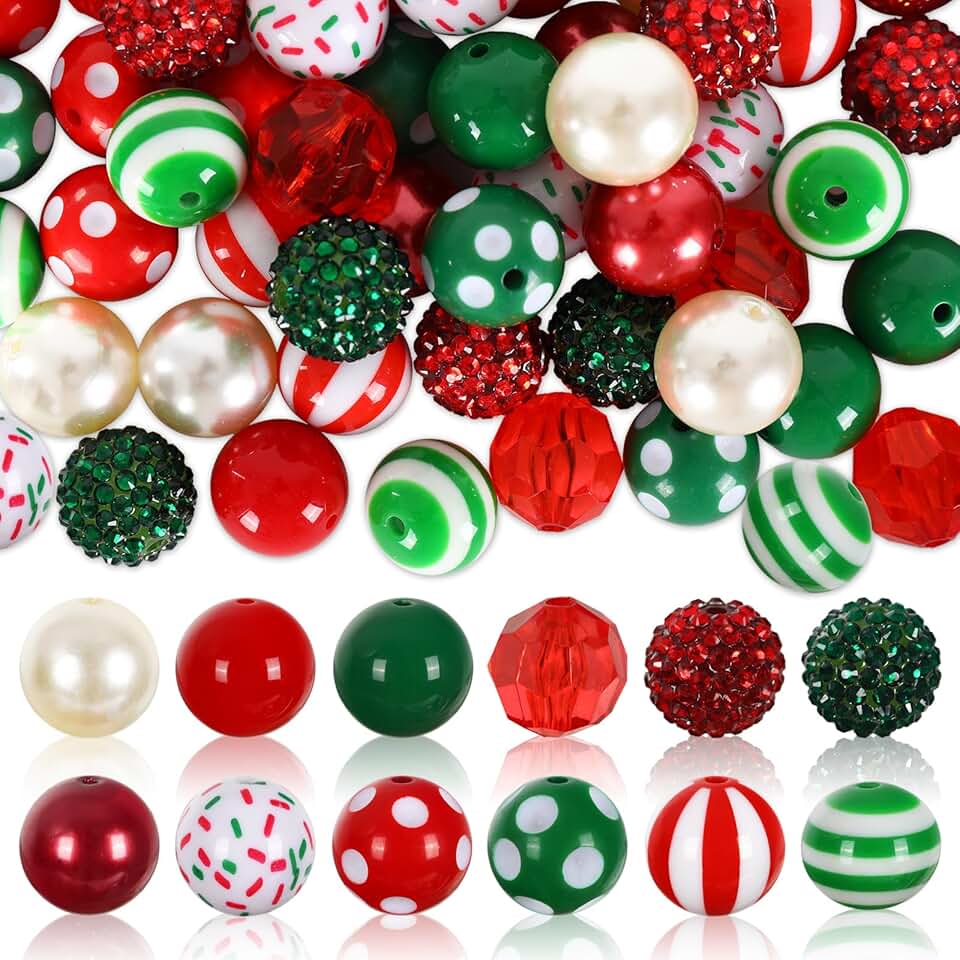 Christmas Bubblegum Beads Kit, 20mm, 60pcs