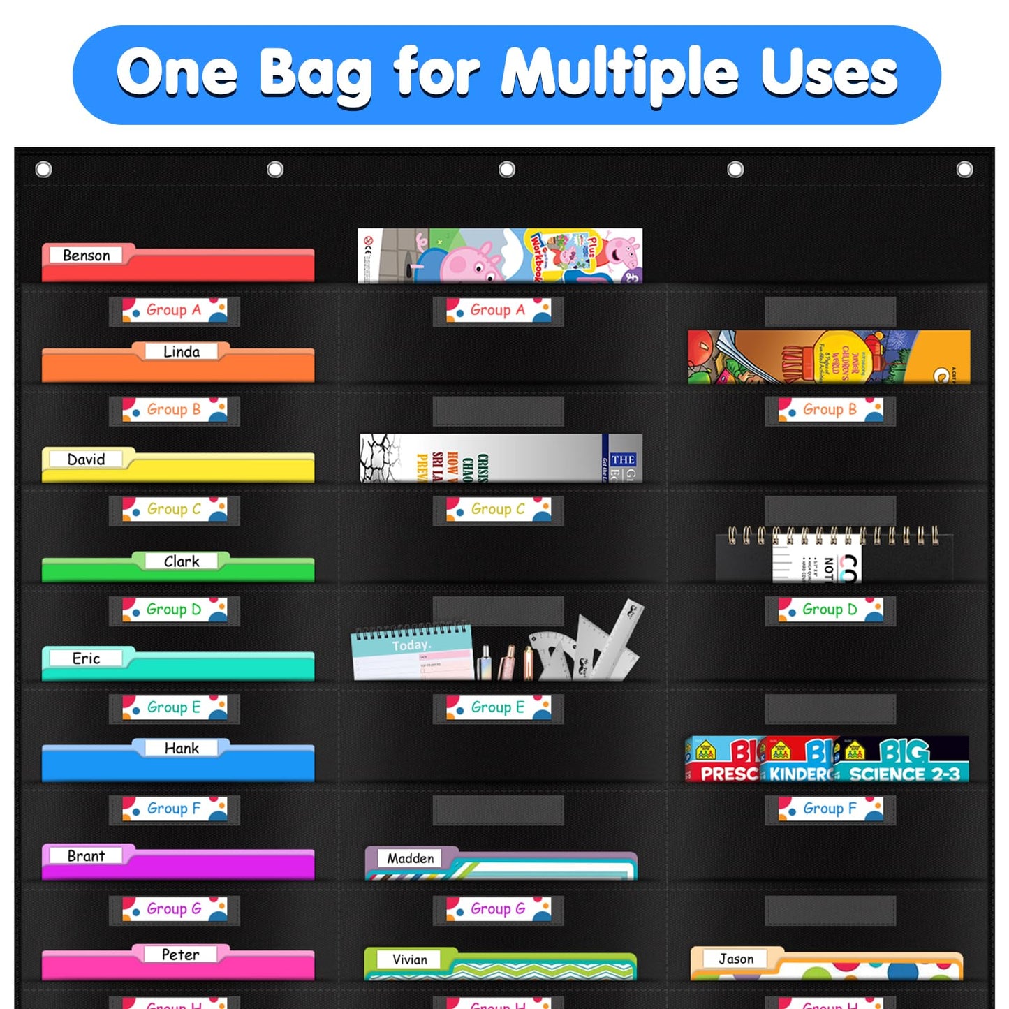 Classroom Mail Center with 30 Pockets and Hangers