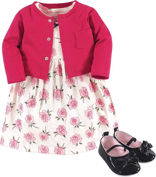 Baby Girl Cotton Dress with Cardigan and Shoes