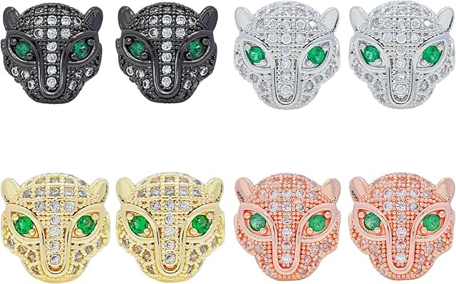 Green Leopard Head Beads, 8 pcs, for jewelry making