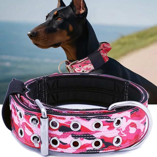 Large Dog Collar with Handle, Heavy Duty Nylon, Camo Pink
