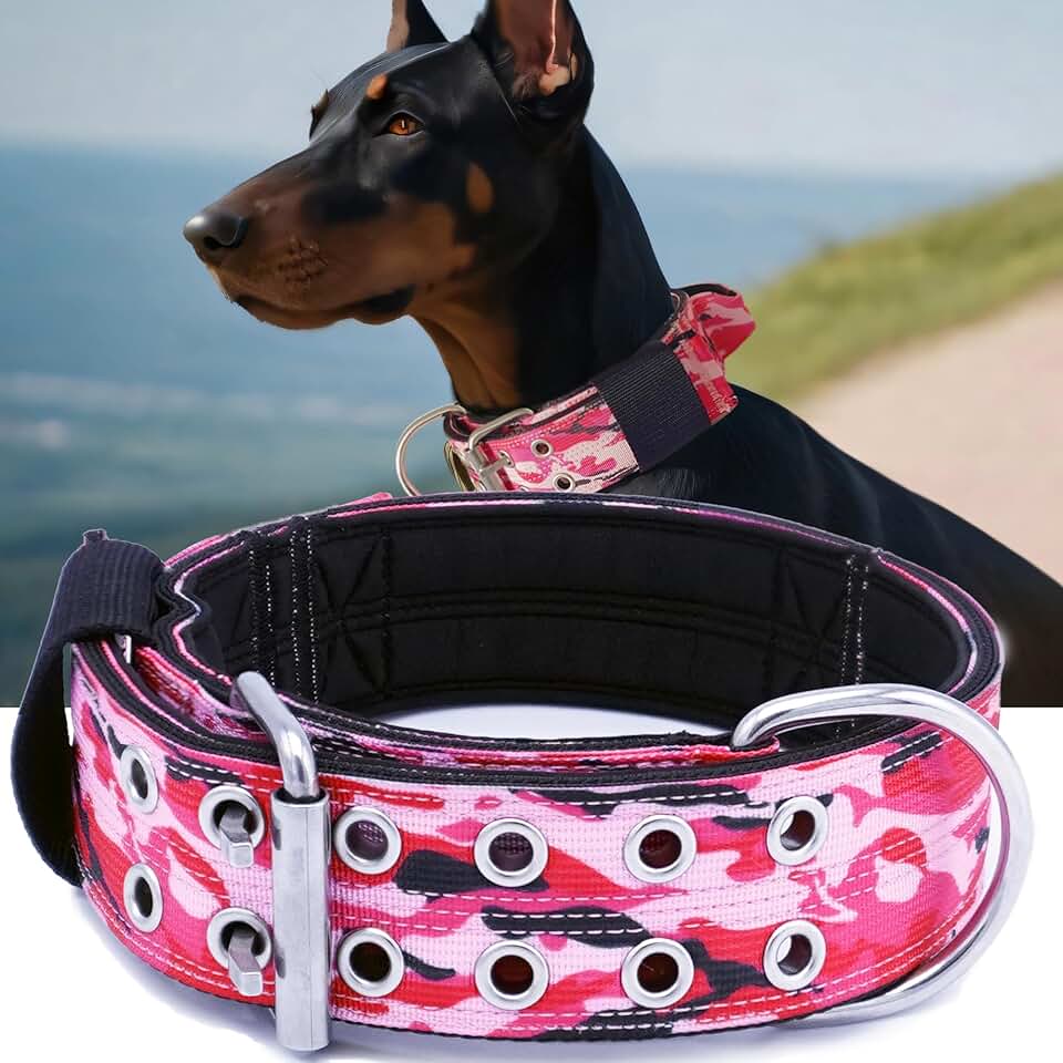 Large Dog Collar with Handle, Heavy Duty Nylon, Camo Pink