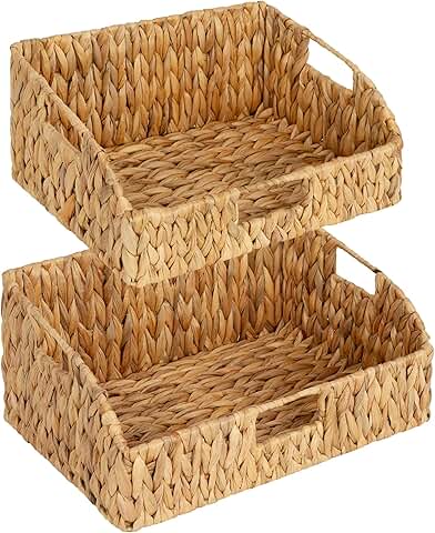 Set of 2 Water Hyacinth Pantry Baskets with Handles