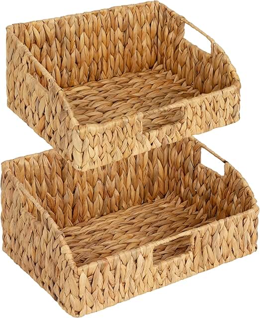 Set of 2 Water Hyacinth Pantry Baskets with Handles