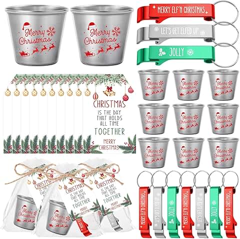15 Christmas Shot Glasses with Keychains and Cards