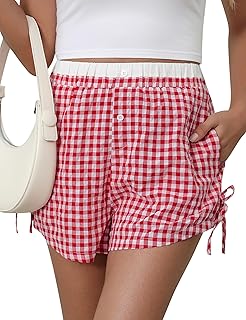 Women's Gingham High-Waisted Boxer Shorts for Summer and Lounge