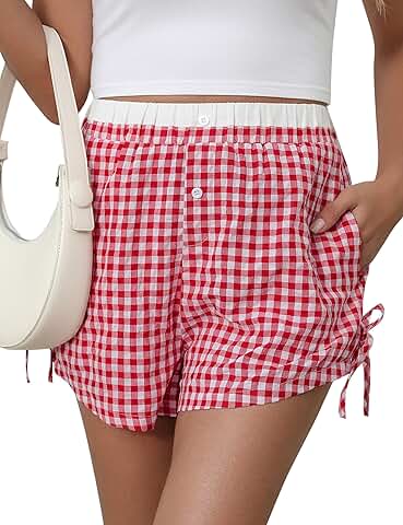 Women's Gingham High-Waisted Boxer Shorts for Summer and Lounge