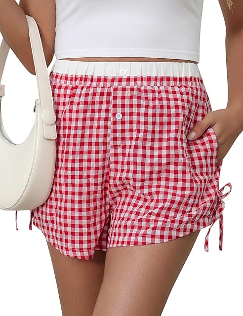 Women's Gingham High-Waisted Boxer Shorts for Summer and Lounge