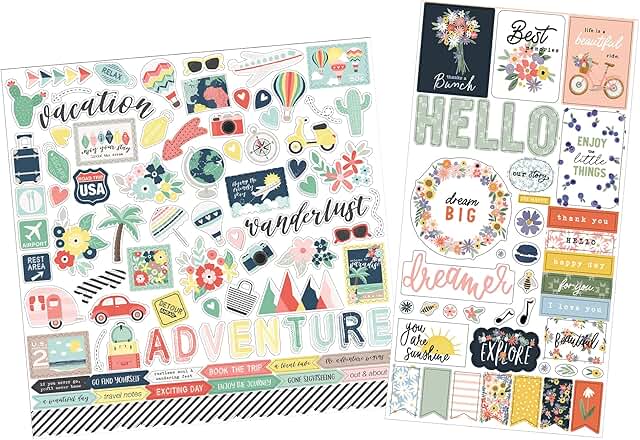 Travel Stickers with Flowers for Scrapbooking and Journals