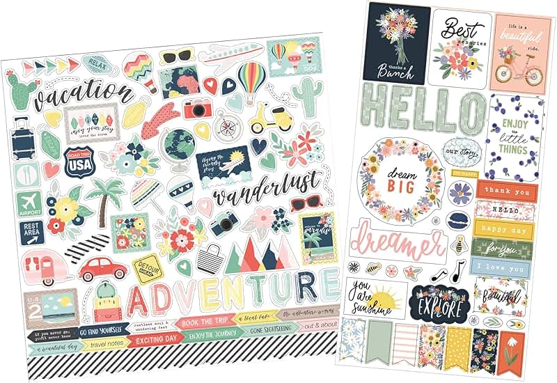 Travel Stickers with Flowers for Scrapbooking and Journals