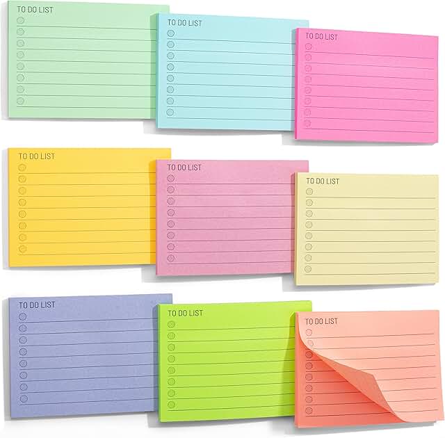 Assorted Color Lined Sticky Notes, 360 Sheets, 9 Pads
