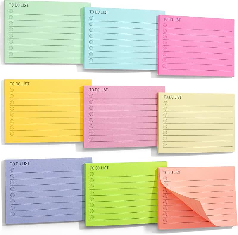 Assorted Color Lined Sticky Notes, 360 Sheets, 9 Pads