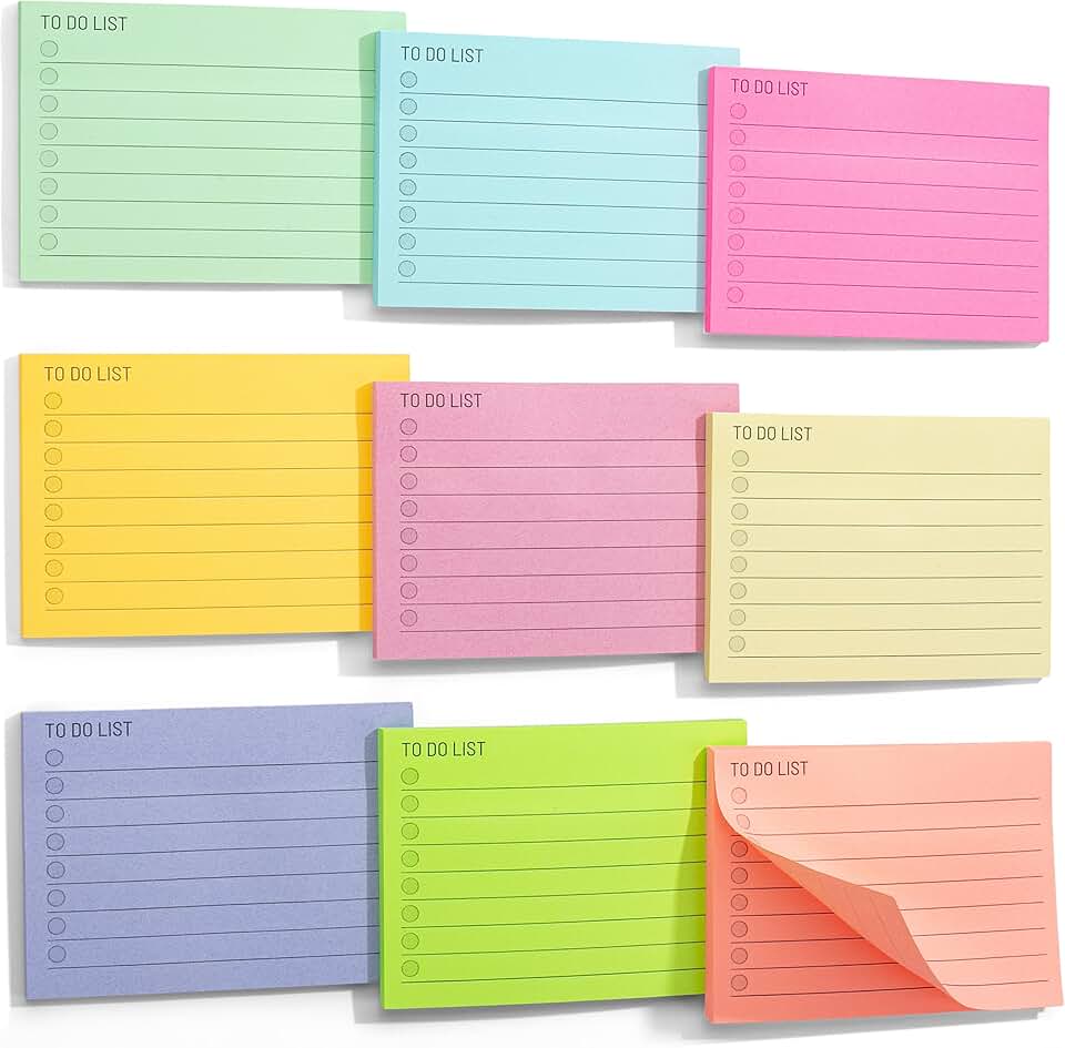 Assorted Color Lined Sticky Notes, 360 Sheets, 9 Pads