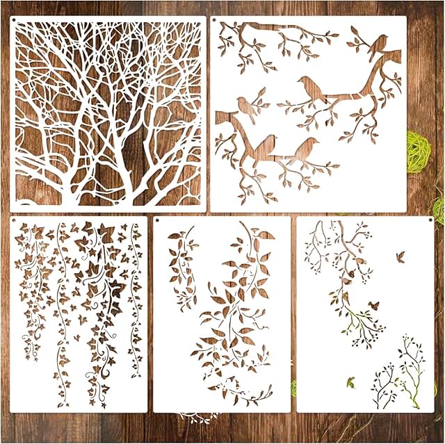 Tree and bird branch stencil for painting and crafts