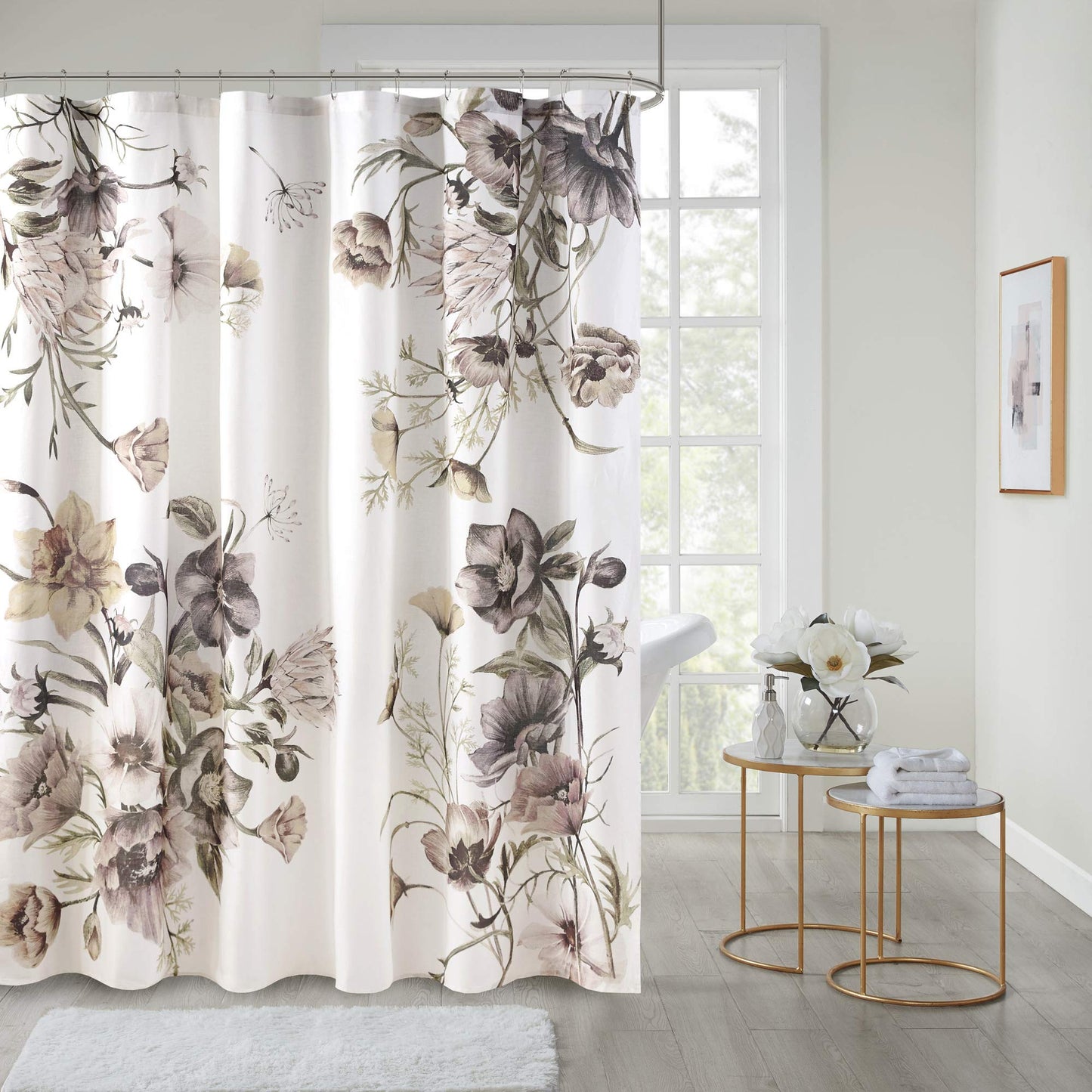 Candra Cotton Percale Bathroom Shower, Floral Design Modern Shabby Chic Privacy Bath Fabric Curtains, 72"x72", Blush MP70-6717)