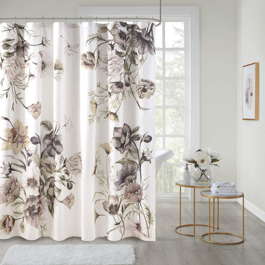 Candra Cotton Percale Bathroom Shower, Floral Design Modern Shabby Chic Privacy Bath Fabric Curtains, 72"x72", Blush MP70-6717)