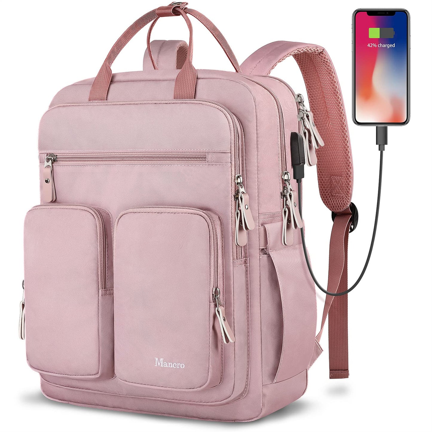 Laptop Backpack for Women, 15.6 Inch Travel Laptop Backpack with USB Charging Port, Large Middle School Backpacks for Girls, College Gifts Laptop Bookbag Teacher Backpacks, Pink