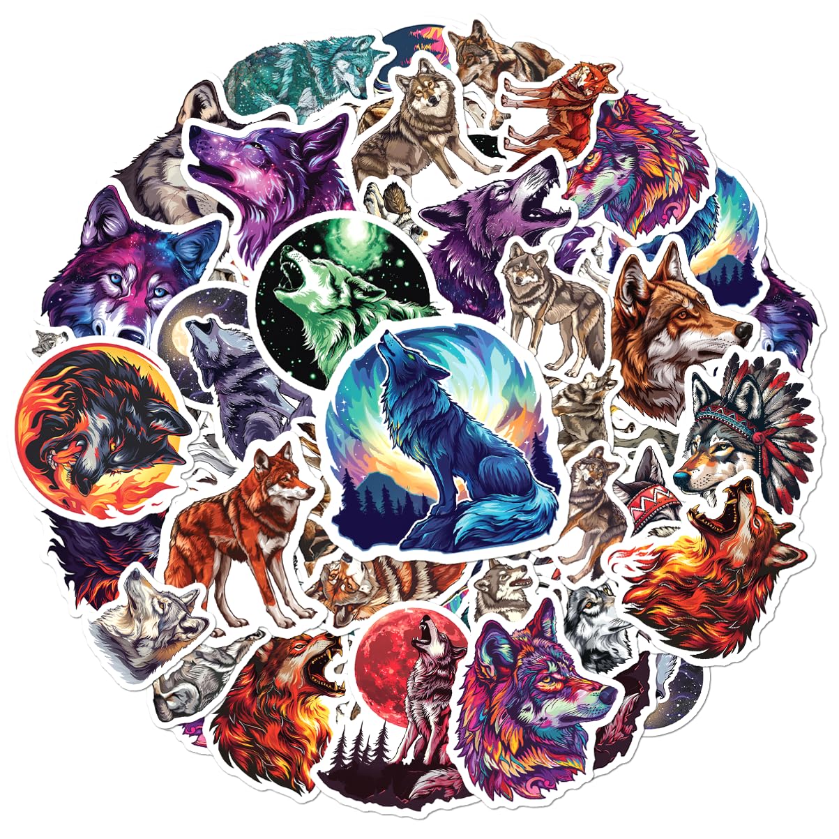 50 Waterproof Wolf Stickers for Water Bottles and More