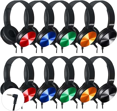 Set of 10 Kids Over-Ear Wired Headphones for School