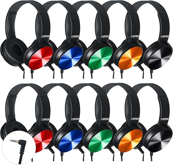 Set of 10 Kids Over-Ear Wired Headphones for School