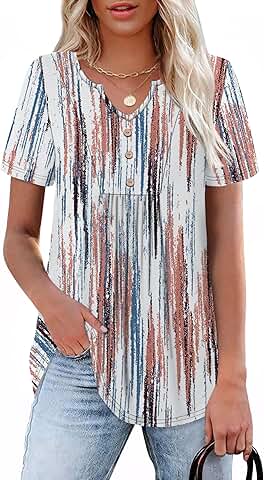 Short Sleeve Plus Size Pleated Loose Fit Blouse