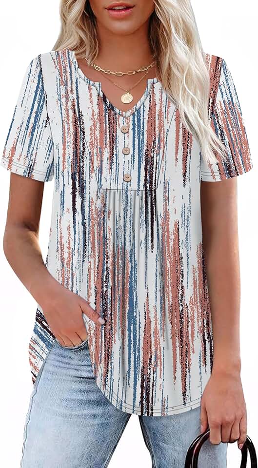 Short Sleeve Plus Size Pleated Loose Fit Blouse