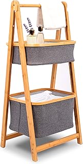 Two-Tier Foldable Bamboo Hamper Shelf for Storage