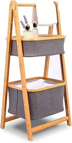 Two-Tier Foldable Bamboo Hamper Shelf for Storage