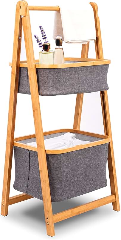 Two-Tier Foldable Bamboo Hamper Shelf for Storage