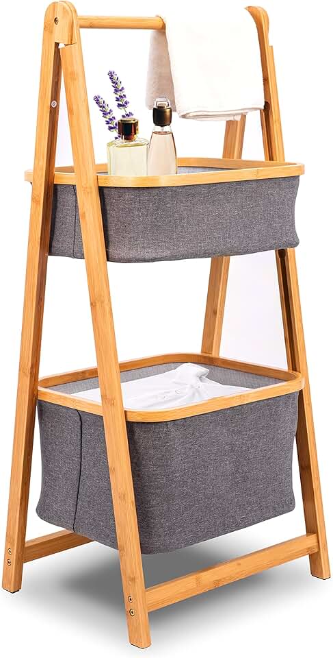 Two-Tier Foldable Bamboo Hamper Shelf for Storage