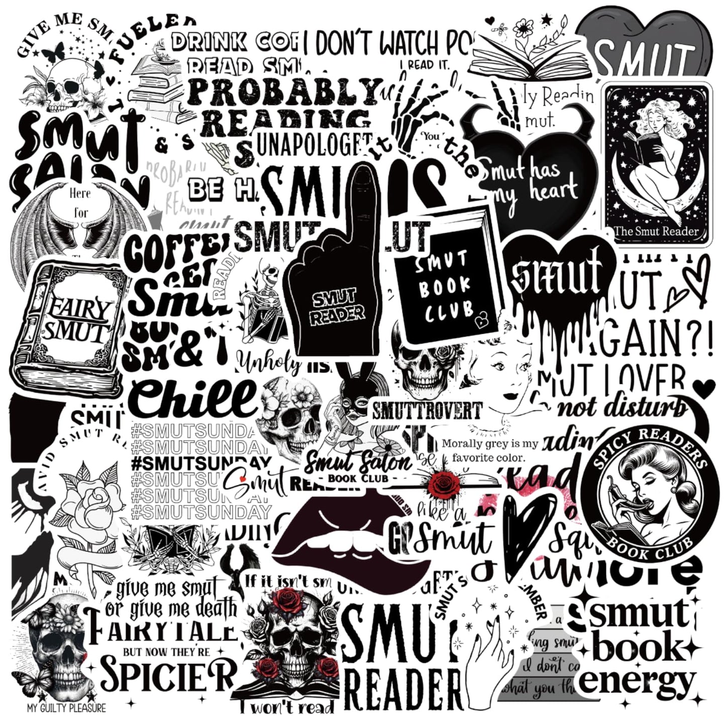 50 Dark Skull Book Stickers for Adults