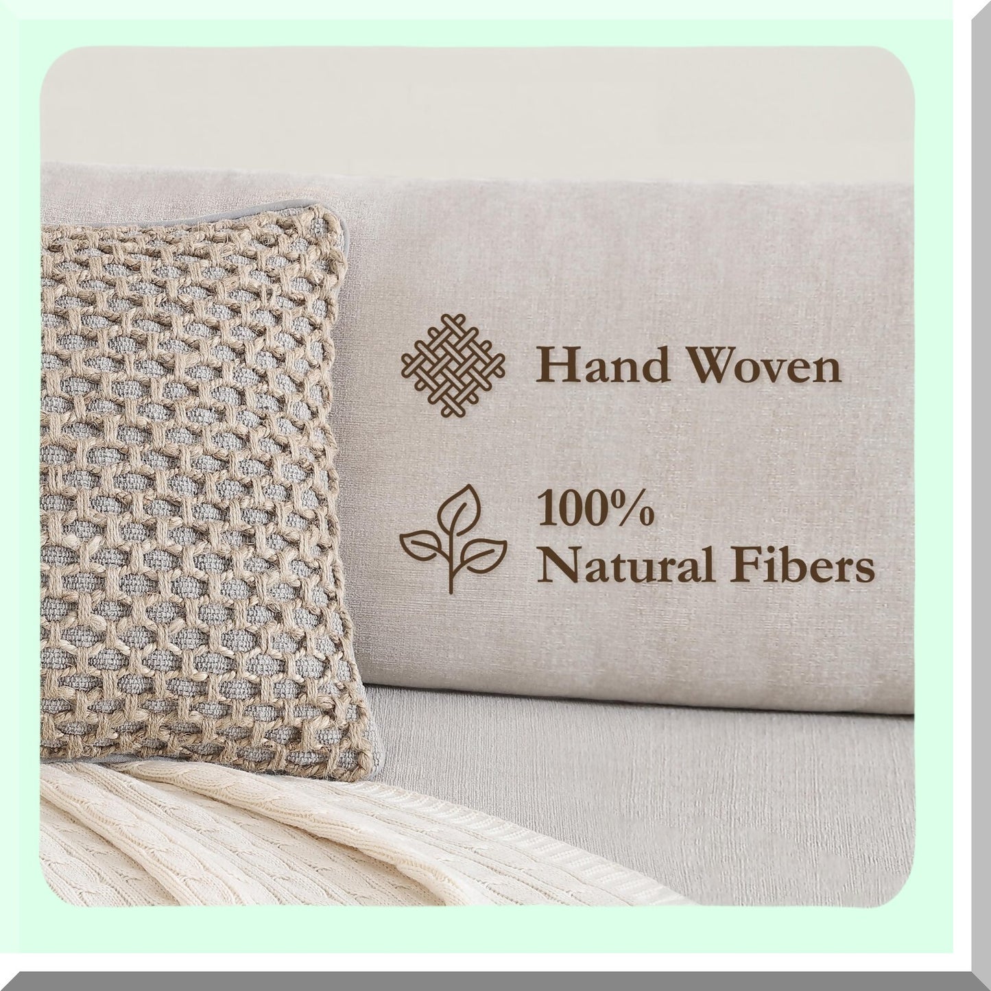 Premium Woven Grey Pillow Covers - Set of 2 | Decorative Throw Pillow Cases for Room Decor | 20" x 20" Cushion Covers | Insert Not Included