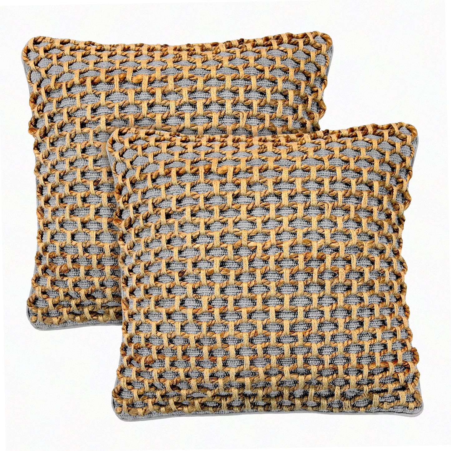 Premium Woven Grey Pillow Covers - Set of 2 | Decorative Throw Pillow Cases for Room Decor | 20" x 20" Cushion Covers | Insert Not Included