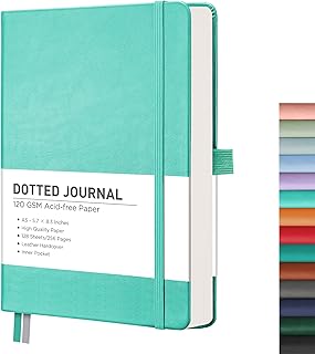 Bullet Dotted Journal Notebook, 256 Pages, A5, Leather Cover