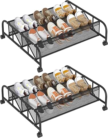 Two-Tier Underbed Shoe Storage Organizer with Wheels