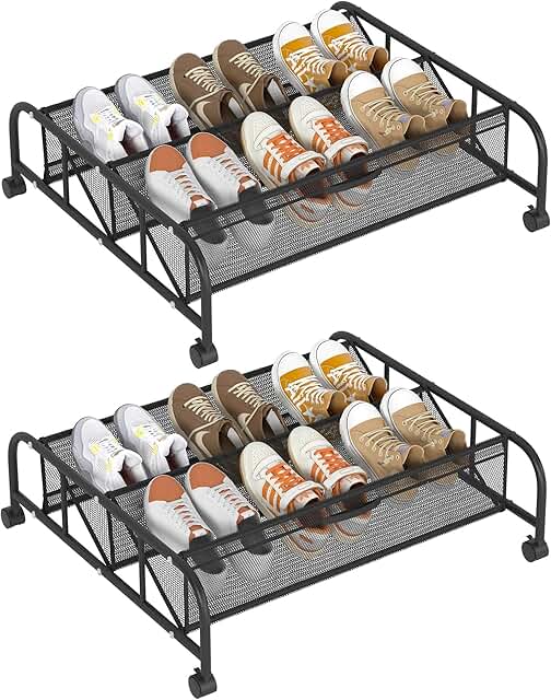 Two-Tier Underbed Shoe Storage Organizer with Wheels