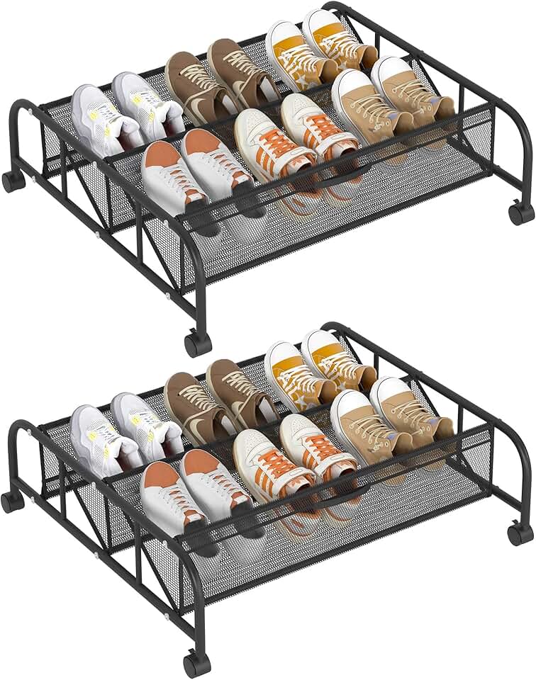 Two-Tier Underbed Shoe Storage Organizer with Wheels