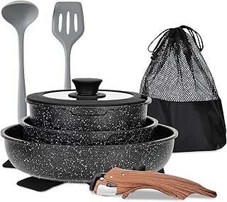 10-Piece Nonstick Stackable Cookware Set for Camping