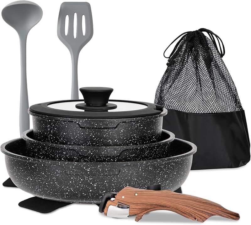 10-Piece Nonstick Stackable Cookware Set for Camping