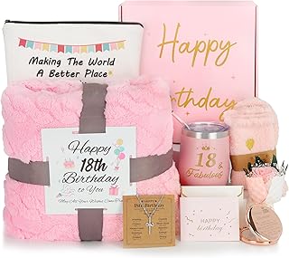 18th Birthday Gift Set for Girls with Blanket Socks Tumbler Necklace and More