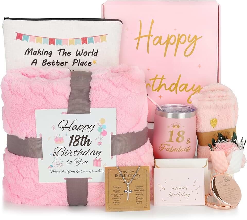 18th Birthday Gift Set for Girls with Blanket Socks Tumbler Necklace and More