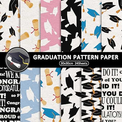 12 Graduation Pattern Scrapbook Sheets, 30x30cm