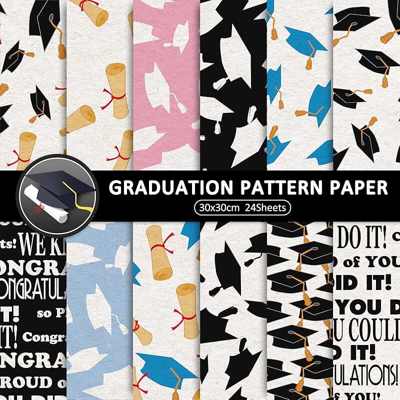 12 Graduation Pattern Scrapbook Sheets, 30x30cm