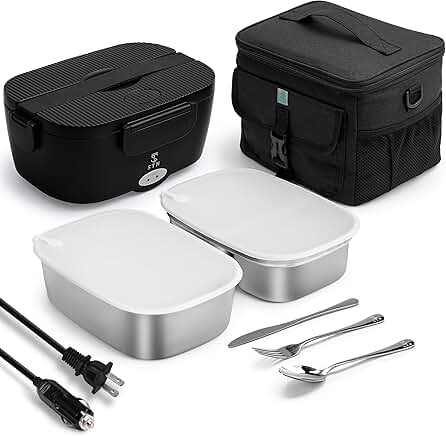 Electric Heated Lunch Box with Containers and Cutlery