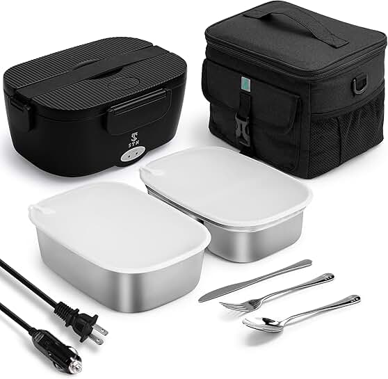 Electric Heated Lunch Box with Containers and Cutlery