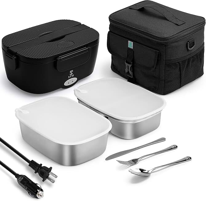 Electric Heated Lunch Box with Containers and Cutlery